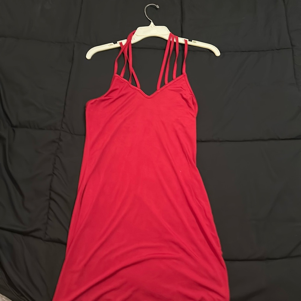 Red slip dress
